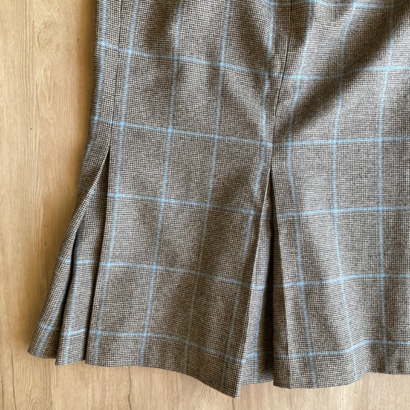 French Connection Wool Angora Plaid Midi Skirt tan academia grandpacore varsity - Picture 9 of 15